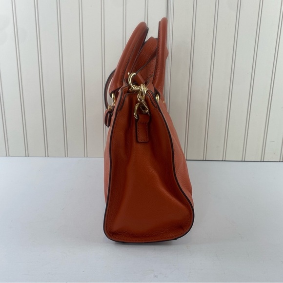 Michael Kors Hamilton Orange Pebble Leather Gold Chain Satchel Shoulder BagPurse - Picture 8 of 16